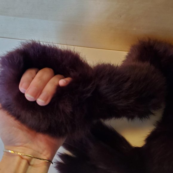 Rabbit Fur Red Burgundy Wrap Neck Wrap Collar Scarf - Picture 2 of 9